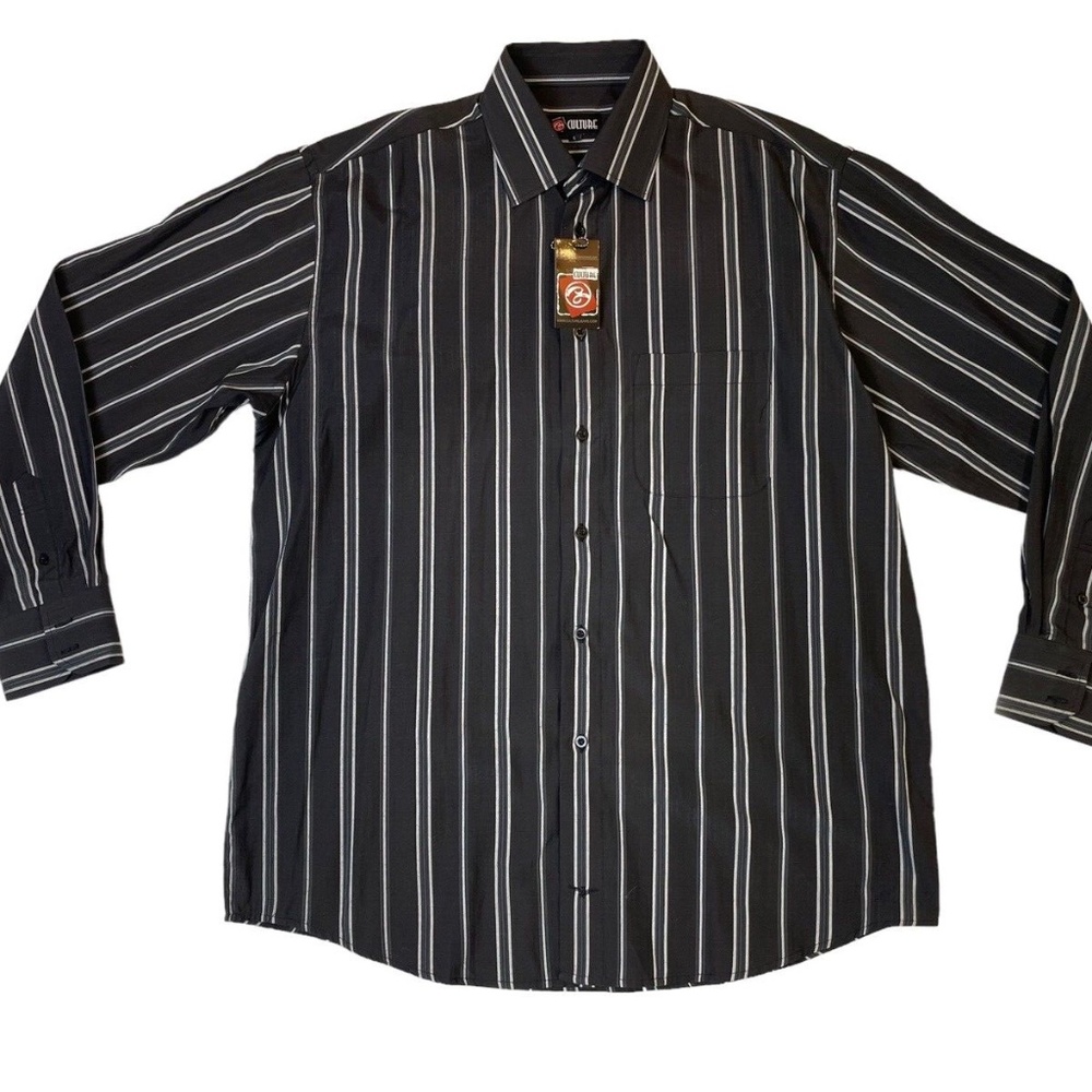 Culture Jeans Mens Button T-Shirt Black Long Sleeve Collar Pockets L NEW